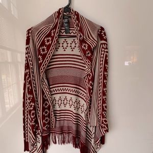 Fringed Cardigan in Tribal Native Southwest Print